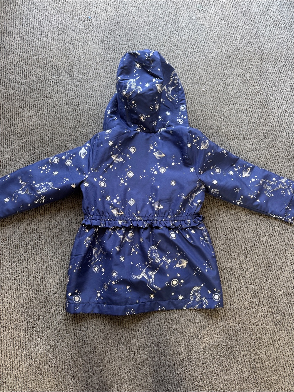 London Fog Girls' Navy Hooded Jacket with Star & Planet Print - Picture 2 of 3